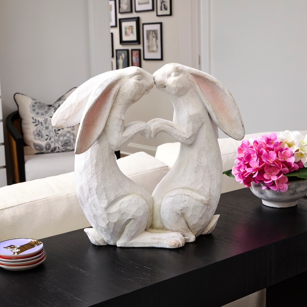 16 " Resin 'Wood' Bunny Heart Couple