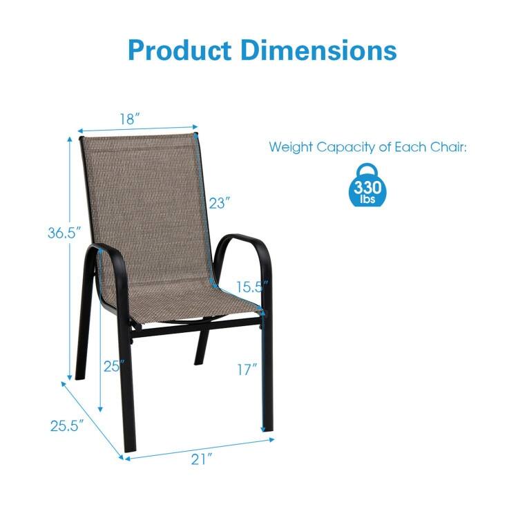 6 Pieces Patio Stackable Dining Chairs with Curved Armrests and Breathable Fabric - 25.5" x 21" x 36.5" (L x W x H)