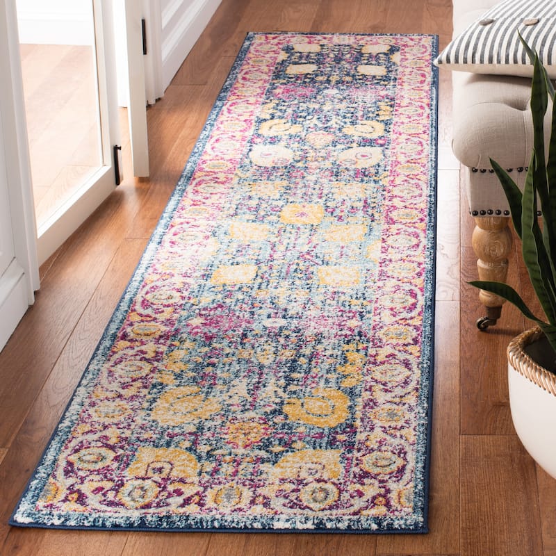 SAFAVIEH Granada Saapke Distressed Vintage Boho Oriental Rug - 2'2" x 9' Runner - Blue/Fuchsia