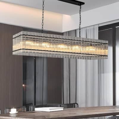 KAYLA 54" 10-Lights Black Luxury Linear Chandelier, Modern Chandelier