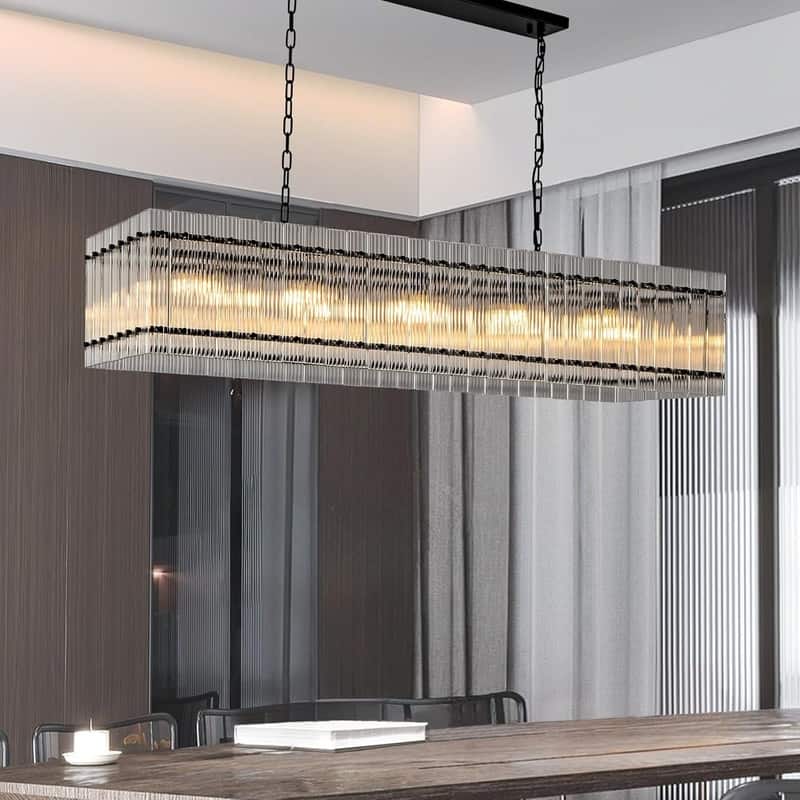 KAYLA 54" 10-Lights Black Luxury Linear Chandelier, Modern Chandelier