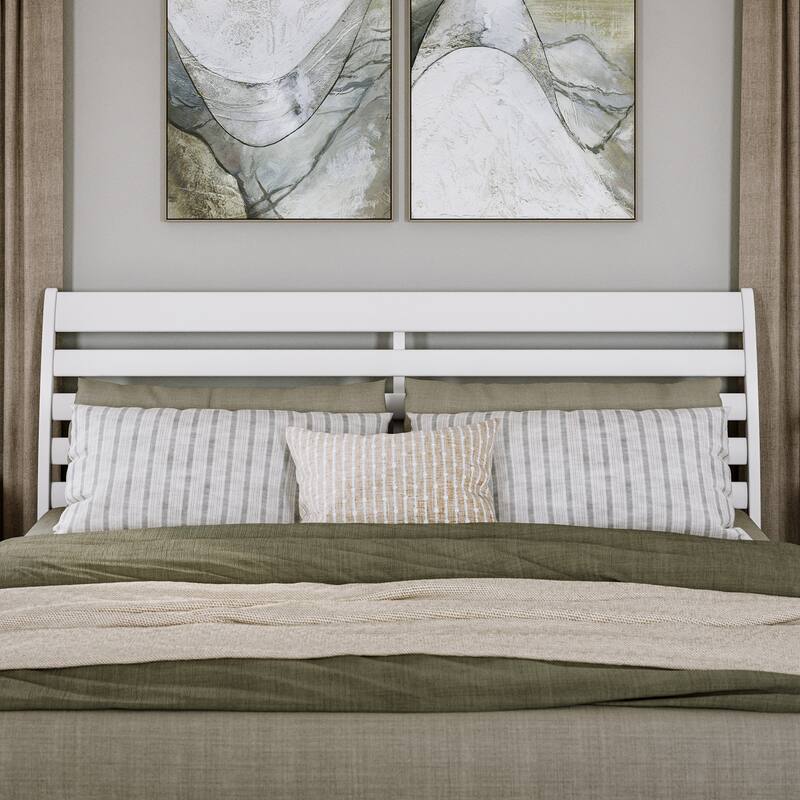 Solid Wood Headboard - French Country Style Bed Frame with USB Charger - White Finish