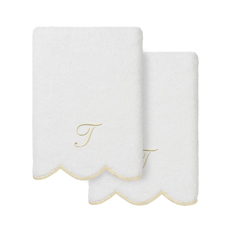 Authentic Hotel and Spa 100% Turkish Cotton Beige ADORNIA Scallop Personalized 2 Piece Hand Towel Set - 2 Hand Towels - T
