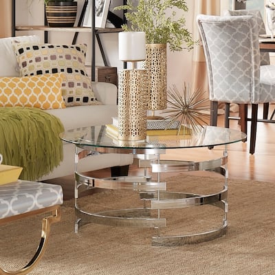 Nova Round Glass Top Vortex Iron Base Accent Table by iNSPIRE Q Bold