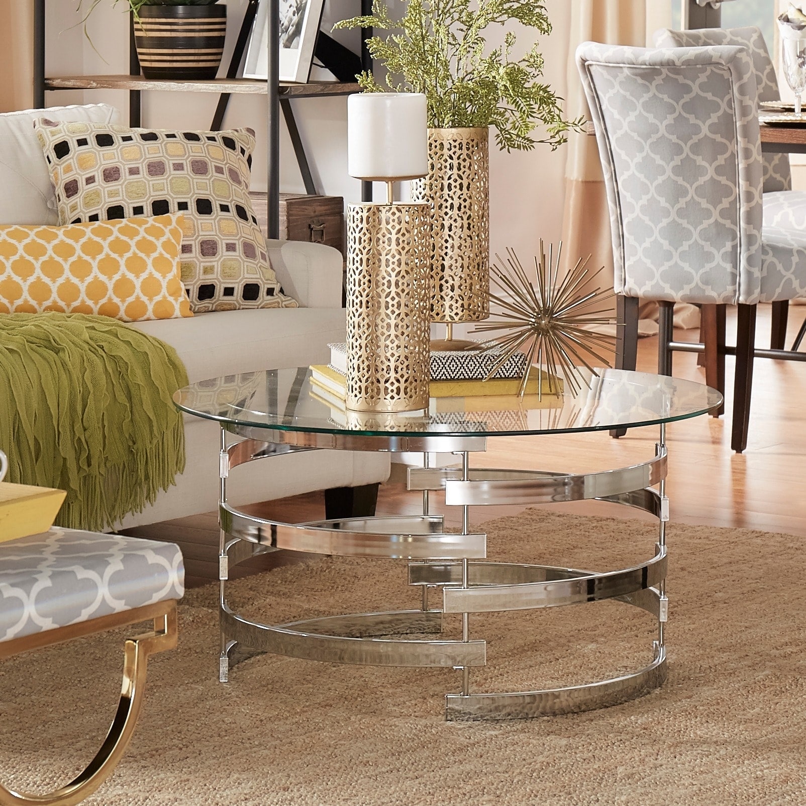 iNSPIRE Q Bold Nova Round Glass Top Vortex Iron Base Accent Table