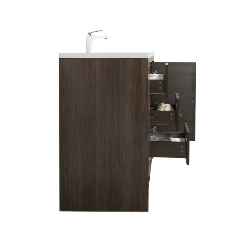 Freestanding Bathroom Vanity Set in Grey Oak with Integrated Solid Surface Sink
