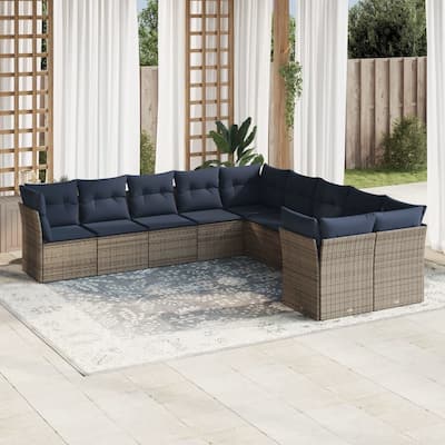 vidaXL 10/11 Piece Patio Sofa Set with Cushions Brown/Gray Poly Rattan - 21.7 x 24.4 x 27.2