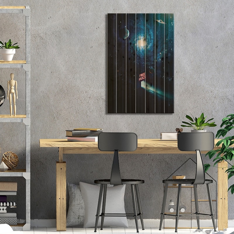 Free Hugs Portal In Blue Space Print On Wood by GEN Z - Multi-Color