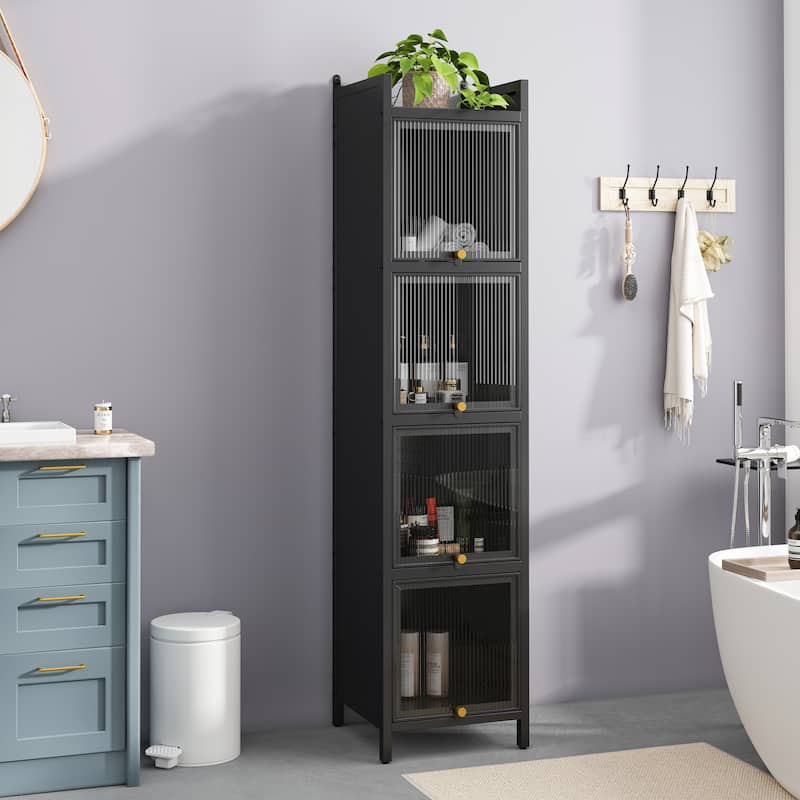 Modern Glass Door Cabinet with Featuring Storage, for Entryway Living Room Bathroom Dining Room