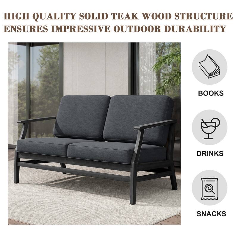 Teak Outdoor Patio Club Chairs Loveseat with Cushions