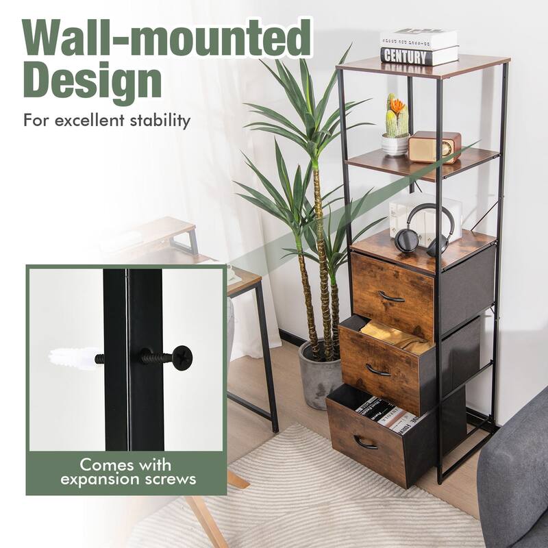 Gymax 2PCS Industrial 3-tier Bookshelf 3 Drawers Dresser for Study