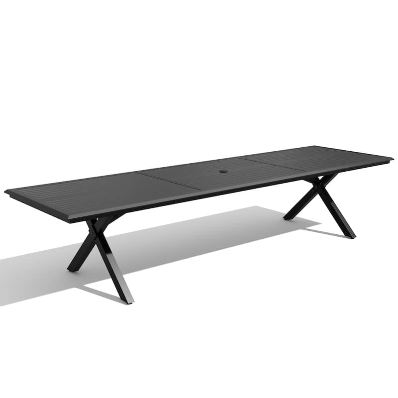Pellebant Outdoor Patio All-Weather X-Shaped Aluminum Dining Table with Umbrella Hole for 10-14 Person