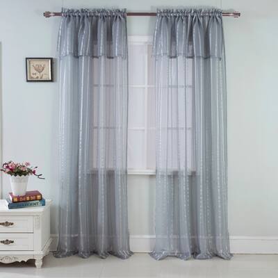 Gretchen Striped Sheer Window Curtain Rod Pocket 90 inch - 54 x 90 in.
