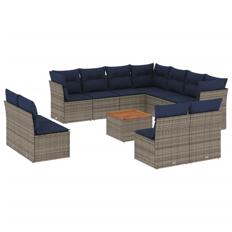 vidaXL Patio Sofa Set with Cushions Outdoor Furniture 12 Piece Poly Rattan - 24.4" x 24.4" x 27.2"