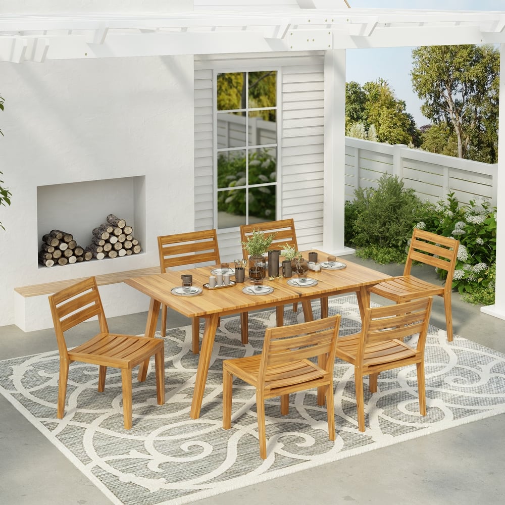 Christopher Knight Home - Camden 7-Piece Outdoor Acacia Wood Dining Set with Slat Chairs