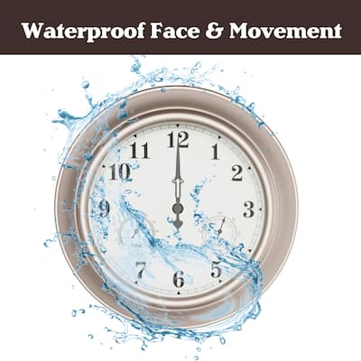 Indoor Outdoor Clock Thermometer Combo - 18-Inch Waterproof Outdoor Wall Clock with Temperature and Humidity by Nature Spring