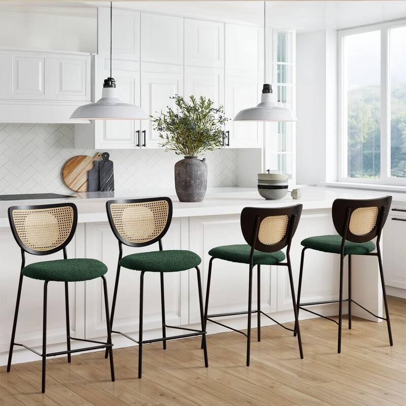 26" Rattan Counter Height Bar Stools Set of 2/3/4 - 37.8"H x 17.7"W x 21.7"D