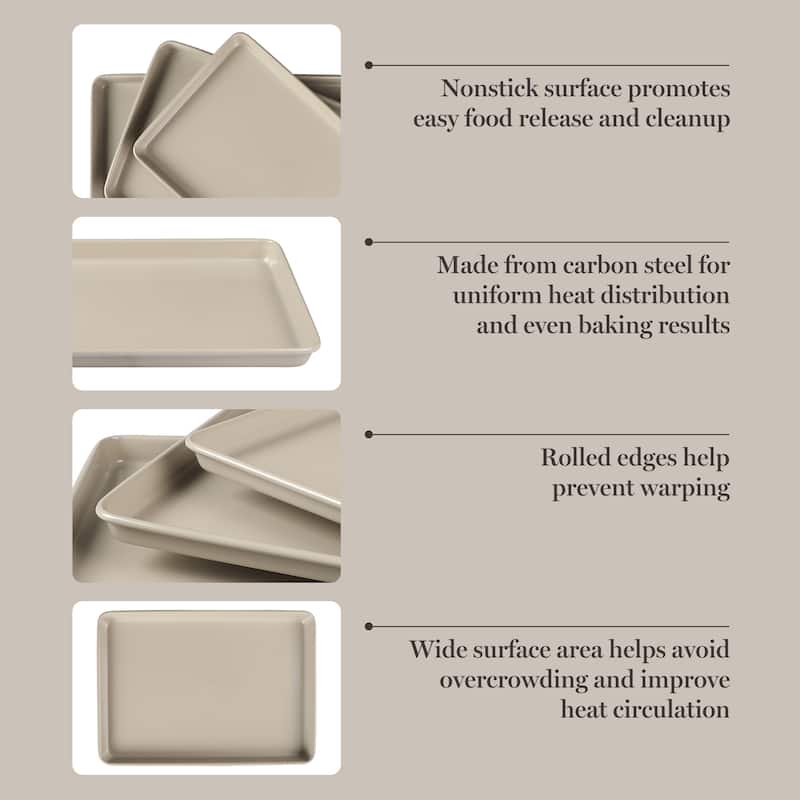 Martha Stewart 3-Piece Cookie Sheet Set - 13", 15", 17" Baking Pans, Ceramic Nonstick, PFA-Free, Carbon Steel