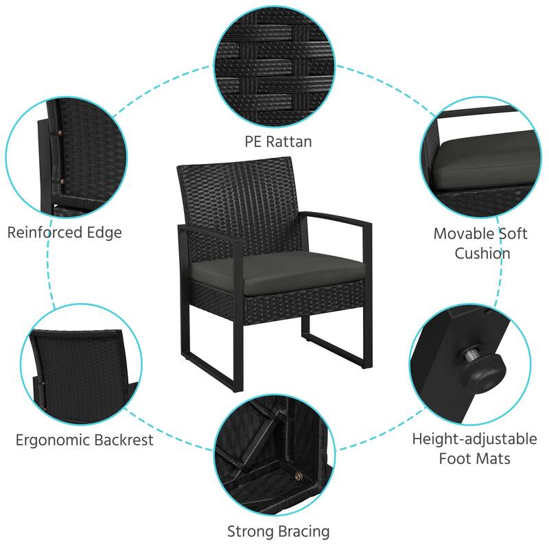 Yaheetech 3-Piece Bistro Set with Rattan Chairs for Patio and Balcony