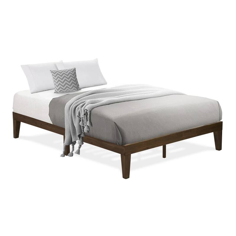 Full Size Platform Bed - Modern Wood Bed Frame with Solid Legs - Walnut Finish