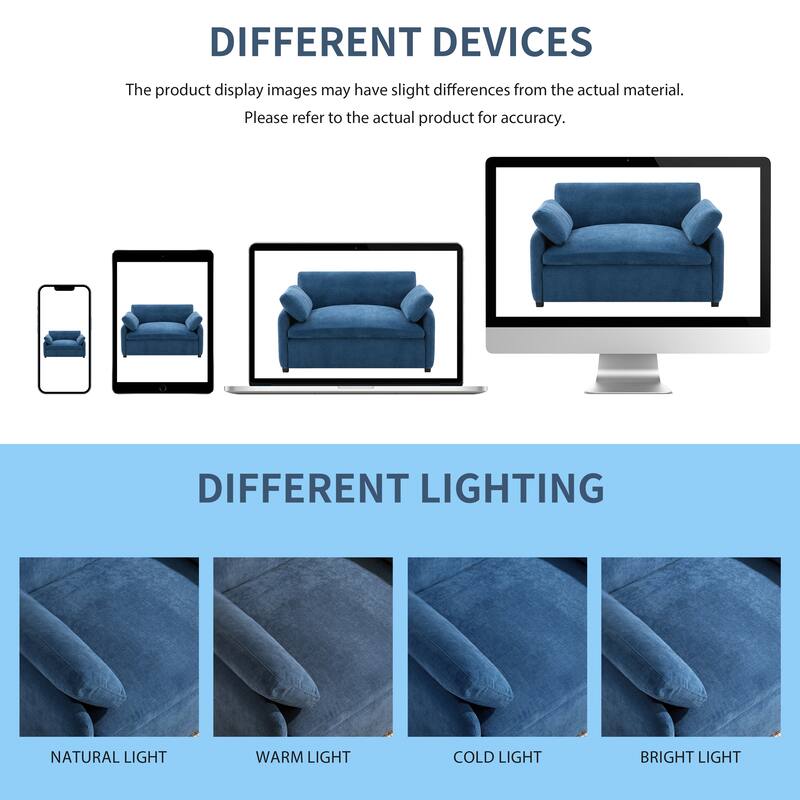 50" Oversized Chenille Lounge Chair - Wide Deep Seat Armchair with Color Block Design & Throw Pillows