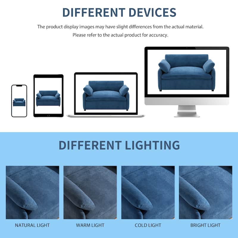 Roomfitters 50" Oversized Chenille Accent Chair, Wide Deep Seat Single Sofa, Modern Upholstered Lounge Chair with Pillows