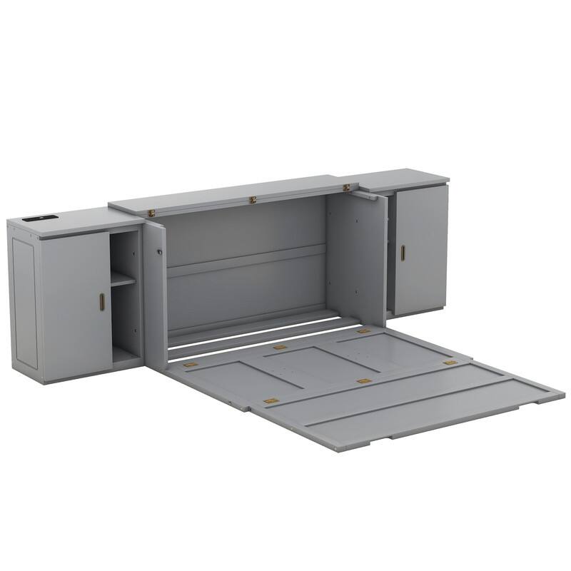 Murphy Bed with Shelves Queen Size, Wall Bed with Storage Cabinets and USB Ports