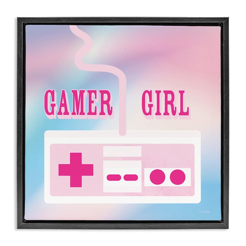 Stupell Pastel Gamer Girl Controller Framed Floater Canvas Wall Art Design By Yass Naffas Designs - 18 x 18 - Black