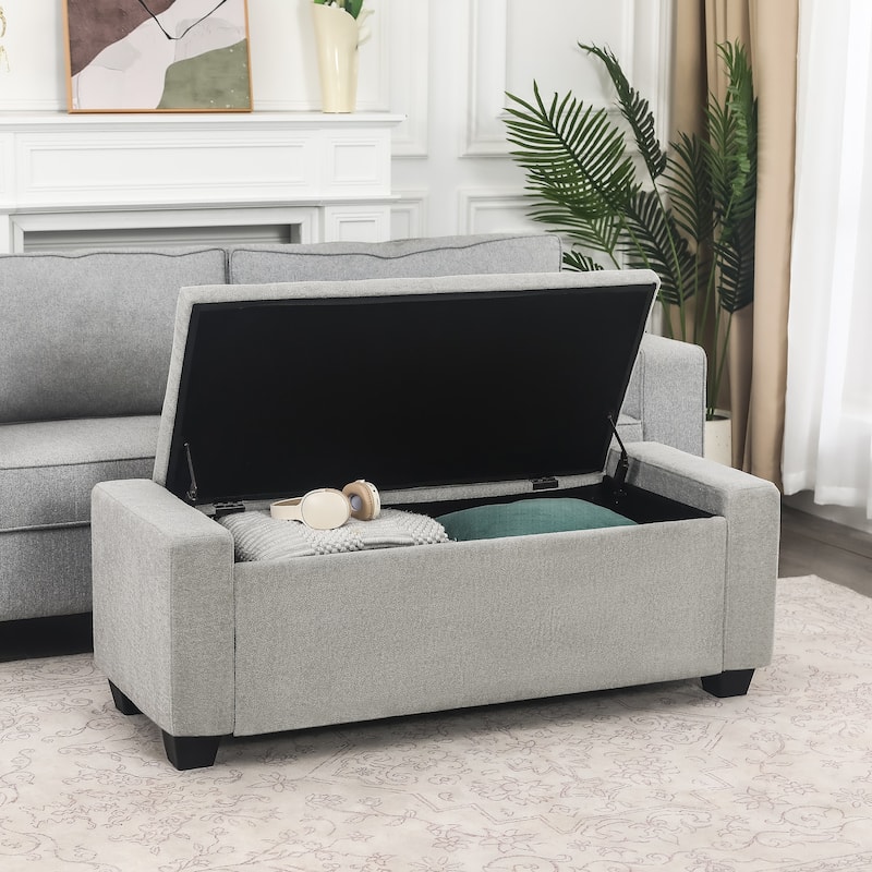 Adeco Rectangle Storage Ottoman Bench for Living Room, Bedroom