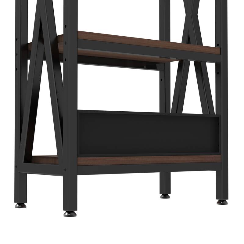 56.30''Bakers Rack 4-Level Storage Shelves Mental and Wooden Kitchen Shelves,Kitchen Organizers and Storage,25.60'' Length
