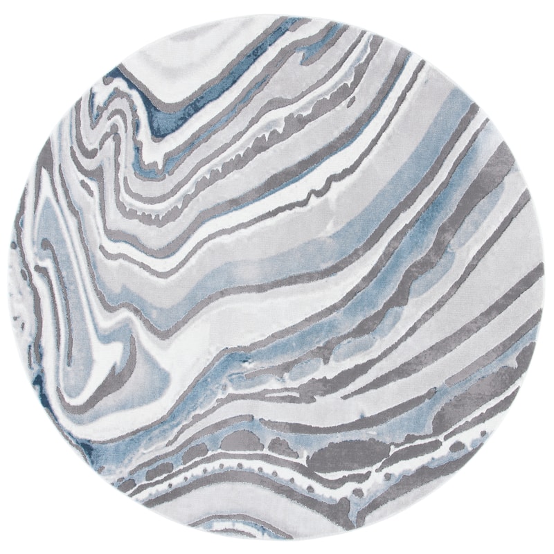 SAFAVIEH Craft Zdravka Modern Abstract Rug - 6'7" Round - Blue/Grey