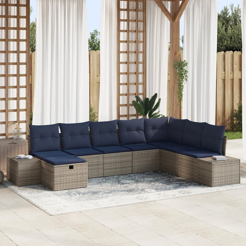 vidaXL 8/9 Garden Sofa Set with Cushions Black/Brown/Grey Poly Rattan - 125.6 x 82.3 x 27.2 - Grey without table