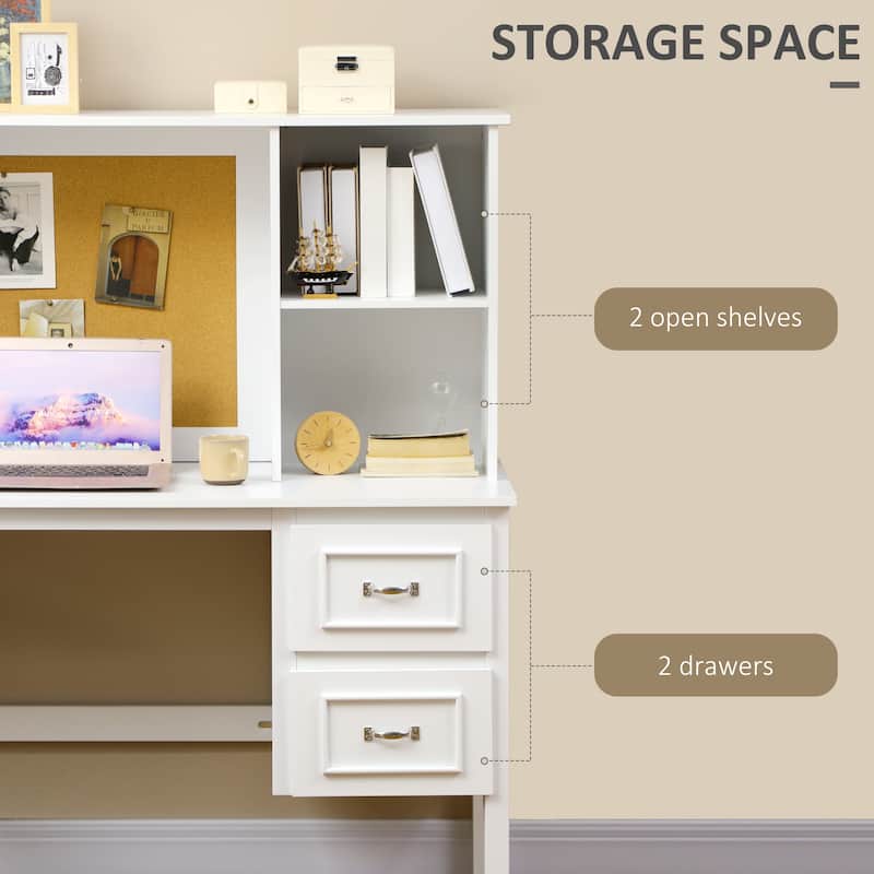 HOMCOM Home Office Desk with Storage & Corkboard