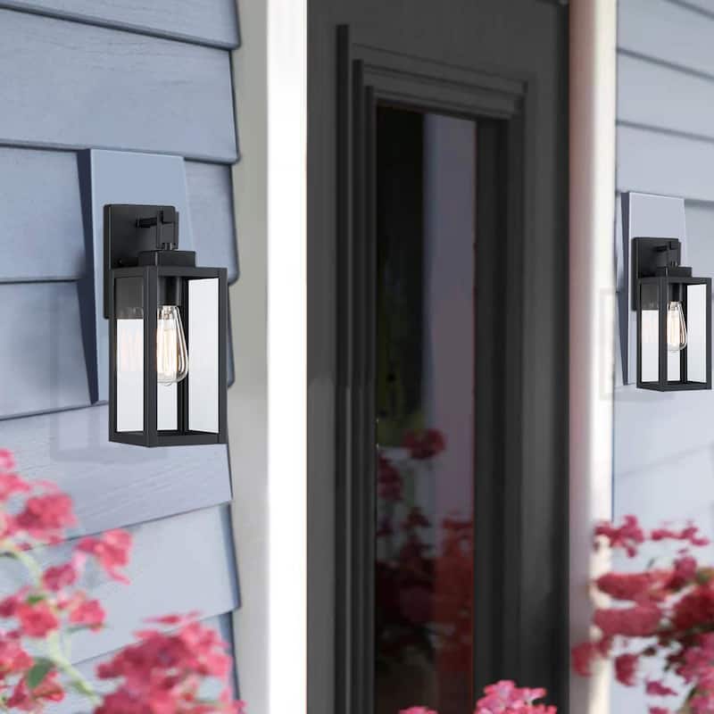 2-pack 1-Light 13.70 in. Matte Black Outdoor Wall Lantern with Clear Glass Shade(dusk to dawn could be chosen)