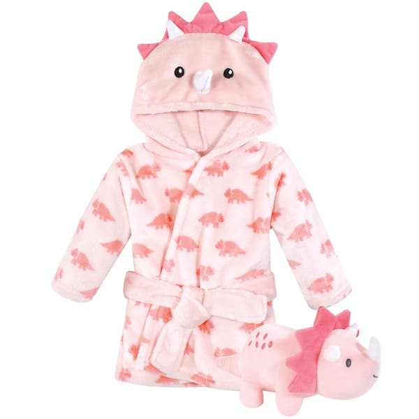 slide 1 of 1, Hudson Baby Infant Girl Plush Bathrobe and Toy Set, Girl Triceratops, One Size - Girl Triceratops - One Size One Size - Girl Triceratops