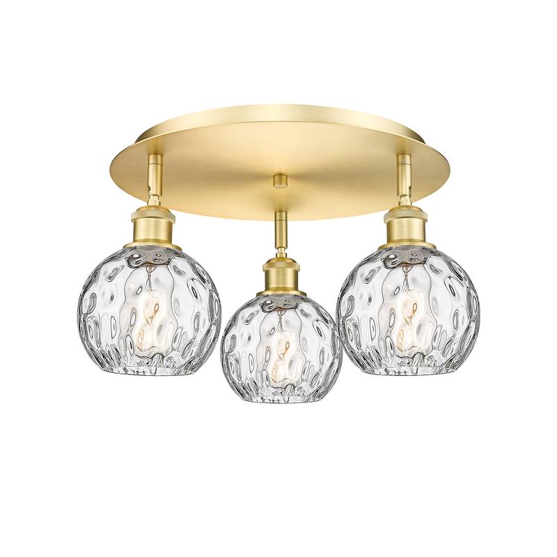 Innovations Lighting Athens Water Glass - 3 Light 18" Flush Mount - Clear Water Glass/Satin Gold