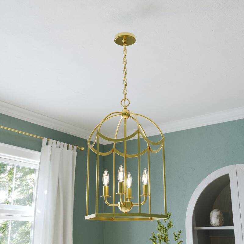Acroma Dimmable Geometric Lantern Drum Chandeliers - Satin Gold