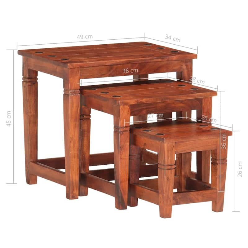 vidaXL Nesting Tables 3 pcs Solid Acacia Wood - 19.3 x 13.4 x 17.7"