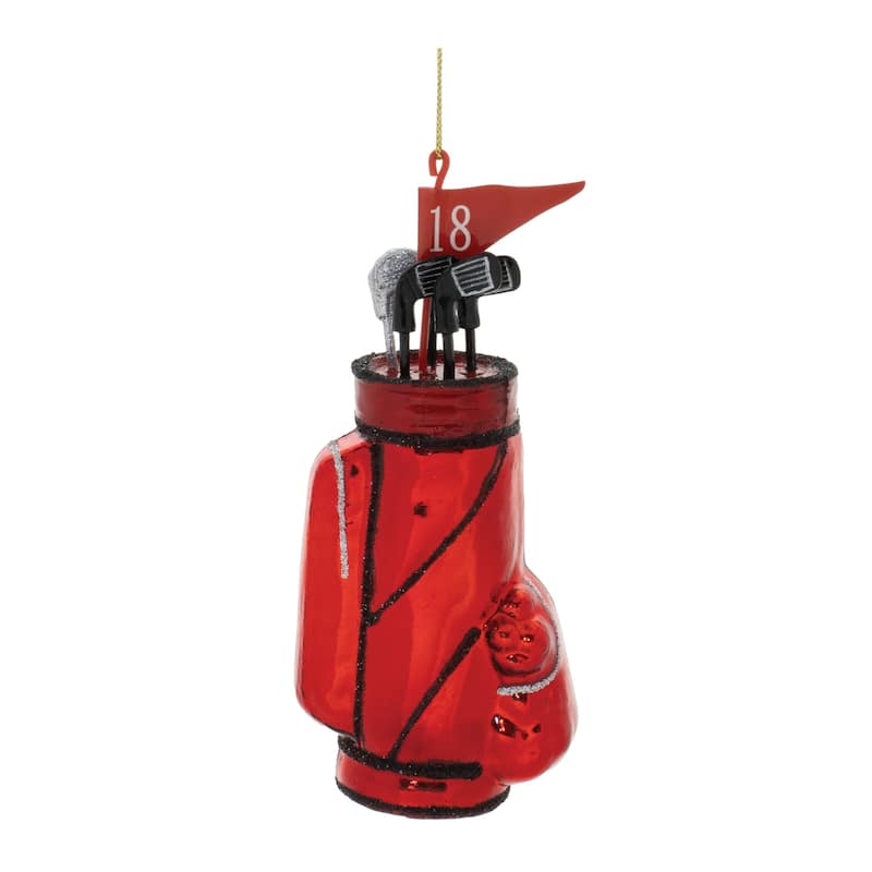 Golf Clubs and Bag Glass Christmas Ornaments - 5.5" - Red - 12ct