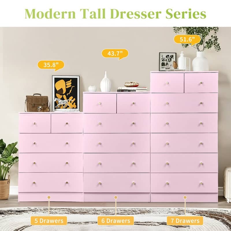 5-Drawer Dresser For Bedroom And Chest Of Drawers With Sturdy Construction Wood Storage Organizer For Closet