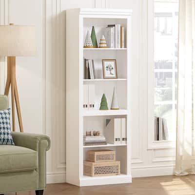 COSTARS 5 Tier White Bookshelf, Tall Narrow Bookshelf with Storage, Open Wooden Book Shelf, Modern Large Bookcase