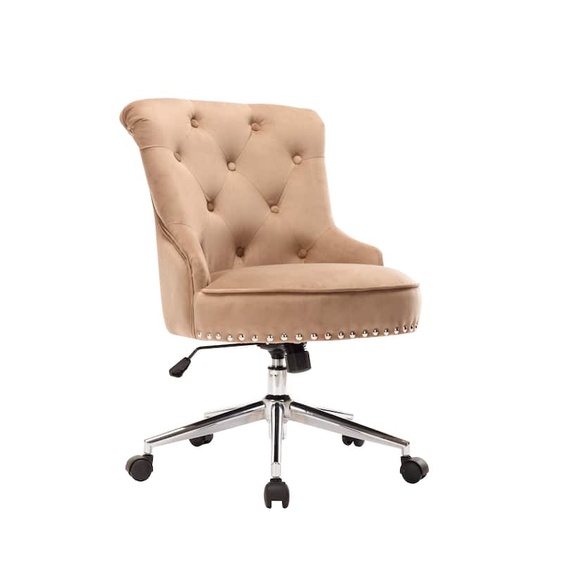 Porthos Home Jaron Office Chair - Tufted Wingback & Velvet Upholstery - Oatmeal