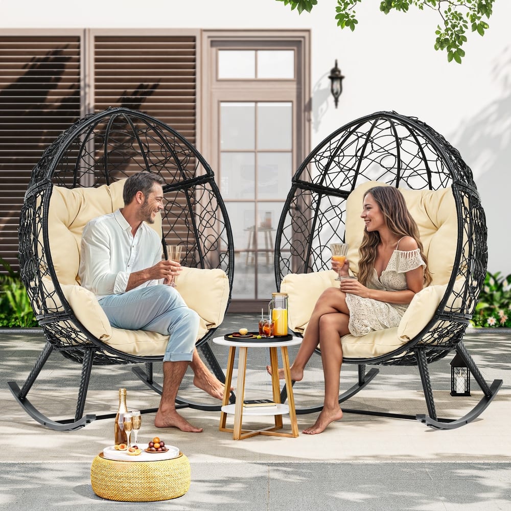 Moasis Cushioned Egg Chair with Rocker, PE Wicker