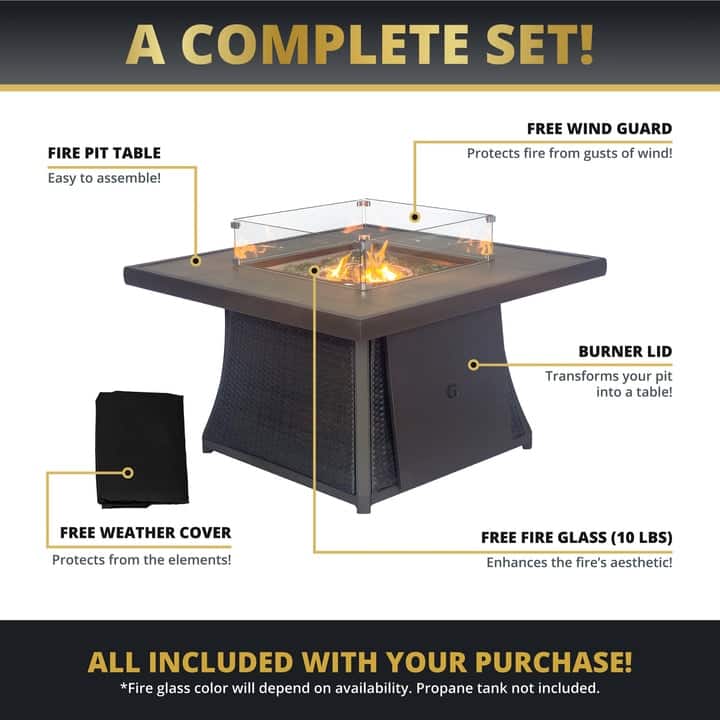 Kinger Home Elio Rattan 42" Propane Gas Fire Pit Table CSA Certified