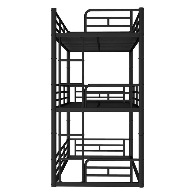 Twin over Twin over Twin Bunk Bed, Metal Triple Bunk Bed with Safety Guardrails, Heavy-duty Bunk Bed with Noise-reduced Design