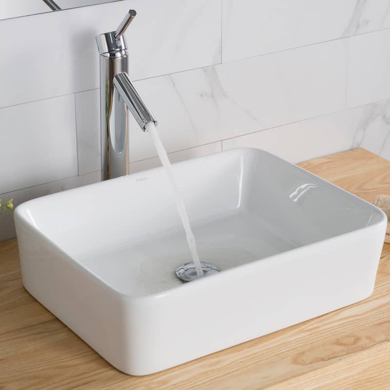 Kraus Elavo 19 inch Rectangle Porcelain Ceramic Vessel Bathroom Sink