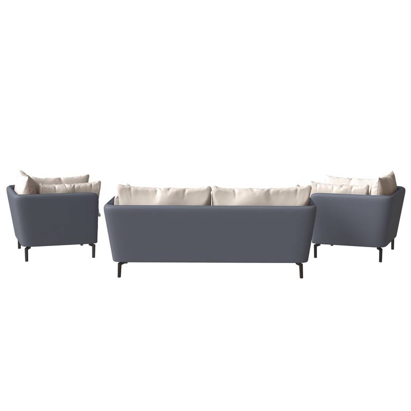 3-Piece Sofa Set Upholstered PU Leather with Metal Legs Removable Cushions for Modern Home Luxify Series by LeisureMod