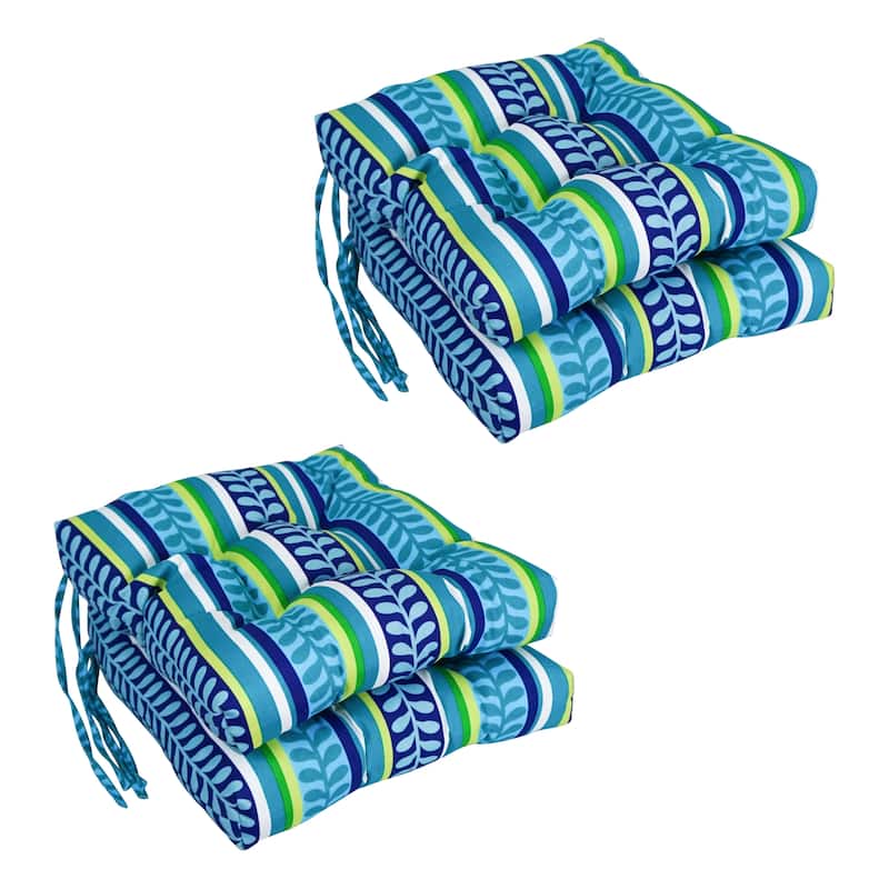 16-inch Square Tufted Indoor/Outdoor Chair Cushions (Set of 4) - 16" - Pike Azure