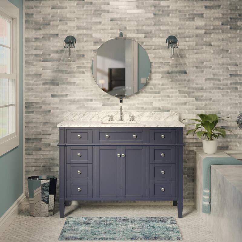 KitchenBathCollection Hailey 48" Bathroom Vanity with Carrara Marble Top - Marine Gray
