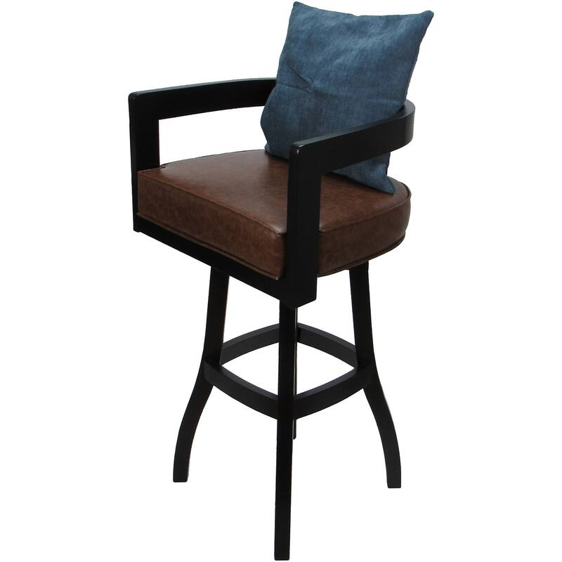 Swivel Wood Counter Bar or Extra Tall Stool - Kadir on S-Base - N/A - Marble Brown Vinyl - Blue Pillow - Black - Extra Tall - Over 33 in.